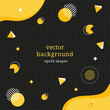 Abstract vector background. Pattern from geometric shapes in 80s-90s style with headline. Different shapes isolated on a black background. Vector illustration.