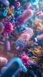 Magnified View of Colorful Microscopic Infectious Agents and Cells