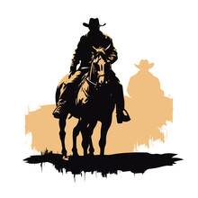 Western Cowboy Silhouette Clipart Isolated On White Background