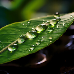 Canvas Print - Macro shot of a water droplet on a leaf. 