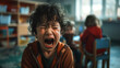 a crying toddler, a boy, in kindergarten or preschool, bullying