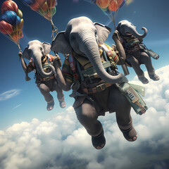 Poster - Skydiving elephants with parachutes. 