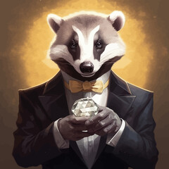 Wall Mural - badger in suit holding big diamond
