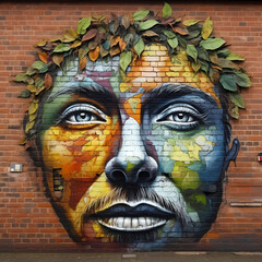 Wall Mural - Urban street art on a brick wall. 