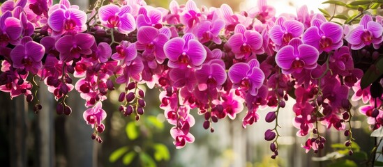 Wall Mural - Purple orchids hanging from branch in garden