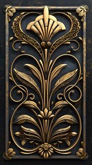 stylish rectangular gold art deco metal bar on a black background