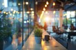 office interior with panoramic windows and beautiful lighting with blurred people