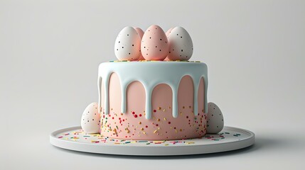 Wall Mural - Elegant easter-themed cake with pastel eggs on top. simple studio setting, celebratory confectionery. perfect for spring festivities. AI