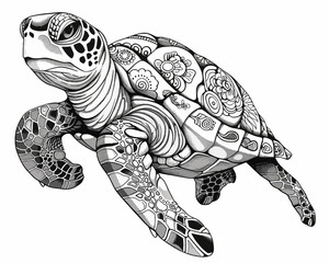 Wall Mural - Sea Turtle Illustration Coloring Page Sketch