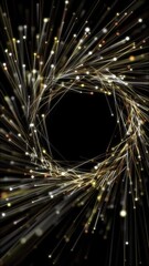 Wall Mural - vertical video - a spiraling helix of magical glowing golden line and sphere particles background an