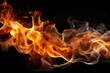 Abstract flames of fire with burning smoke float up black background