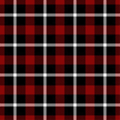 Wall Mural - Red, black and white color tartan check plaid seamless pattern background for textile design, napkin, handkerchief, blanket, cover, tablecloth. Vector illustration.