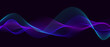 © vika_k - Neon flowing wavy dot lines on black background. Abstract sound wave design for ai concept, equalizer, audio record, voice assistant. Blue green purple gradient dashed curve stripes. Vector wallpaper
