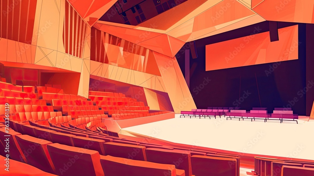 An abstract image of a theater. A performance stage surrounded by ...