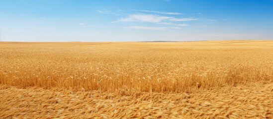 Poster - A golden wheat field under a clear blue sky