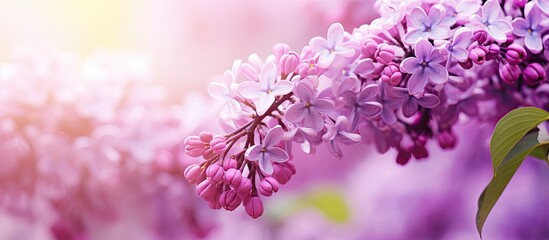Leinwandbilder - Purple lilac flowers blooming on a sunlit branch