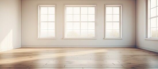 Poster - An empty room with wooden flooring and three windows