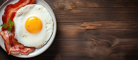 Fototapete - Bacon and eggs served with utensils