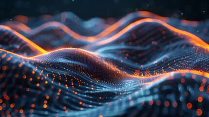 Wall Mural - A depiction of dynamic holo 3D waves, with a cosmic blackness as the background, in a dimension of fluid structures, shot with a telephoto lens