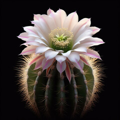 pink blooming cactus isolated on black background