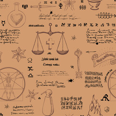 Wall Mural -  seamless texture for printing on fabric and paper in the form of an alchemical formula