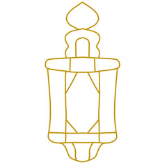 outline gold old fashioned flashlight, hand drawn ramadan lantern