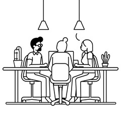 Outline illustration for Positive Workplace culture for company employees teamwork