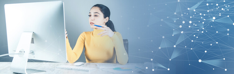 Wall Mural - young woman with computer in office