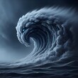 AI generated illustration of a tsunami monster in the ocean with dark cloud storm