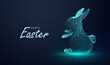Happy Easter glitter bunny technology background. Neon ai light rabbit banner design. Futuristic holiday digital greeting card vector.

