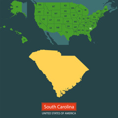 Wall Mural - United States of America, South Carolina state, map borders of the USA South Carolina state.