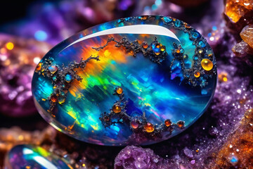 Wall Mural - Luminous opal essence cosmic dance of hues in a gemstone - Macro view