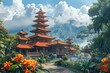 © biswajit - Illustration with a traditional balinese temple for nyepi day