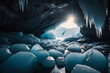 Mystical ice cave illuminated by sunlight