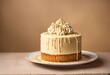 Delicious cream cake on a plate, studio photography