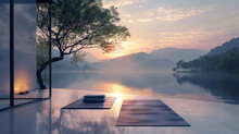 Yoga Mats On Lake During Sunrise 