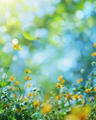 Wall Mural - A fresh spring blue sunny sky background with blurred warm sunny glow high-resolution