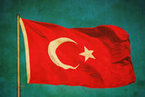 Fototapeta Sawanna - Grunge image of Turkish flag waving in the sky..