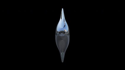 Rotating 3d retro shiny chrome metallic silver abstract inflated balloon rounded star. Y2k shape, rave, retro, 90’s, 80’s style isolated on black background with alpha matte.