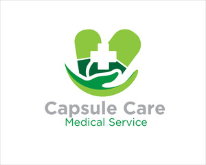 Sticker - capsule care logo for medical protection and health clinic service and pharmacy