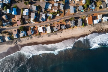 Wall Mural - Aerial view of a coastal town captured through the lens of drone imagery