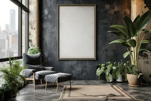 Frame Mockup In Modern Dark Home Interior Background