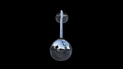 Rotating 3d retro shiny chrome metallic silver abstract inflated balloon cherries shape. Y2k shape, rave, retro, 90’s, 80’s style isolated on black background with alpha matte.