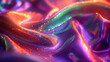 Modern bright neon purple, green, orange colored metallic psychedelic optimistic holographic foil texture. Abstract holographic background 80s, 90s, 2000s style. psychedelic retro futurism panorama.