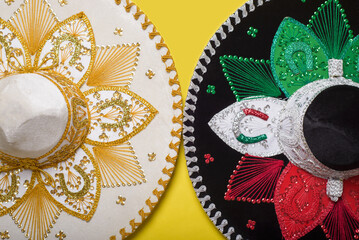 Wall Mural - Mariachi hat on yellow background. Mexican independence concept. Cinco de mayo background.