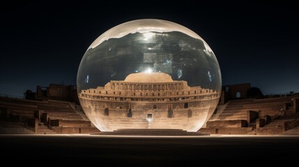 Canvas Print - Theater in colossal crystal sphere cosmic void surrounds universe-themed play