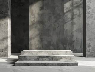 Sticker - A gray stone staircase with a gray wall in the background