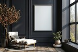 Fototapeta Uliczki - Frame mockup in modern dark home interior background, 3d render