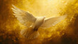 The image depicts the outpouring of the Holy Spirit and the dawn of golden light, symbolizing Easter, the Eucharist, and the dove.