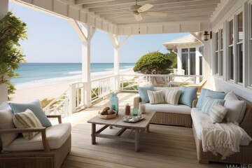 Wall Mural - Beach house tranquility with inviting seating on the porch